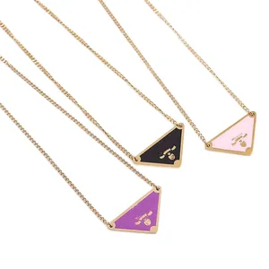 Lady designer long necklaces for women trendy pendant fashion thin necklaces triangular signature letter plated gold purple zh195 H4