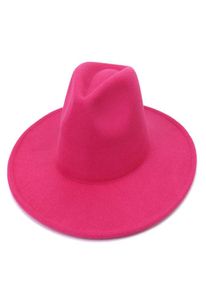 Hela mode män kvinnor solid färg persika hjärtfest topp hatt damer panama stil bred brim ull filt fedora hattar1580872