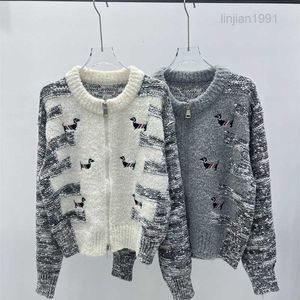 Autumn and Winter New TB Academy Style Colored Round Neck with Zipper Cardigan Embroidered Dog Knitted Sweater Thick Needle Coat