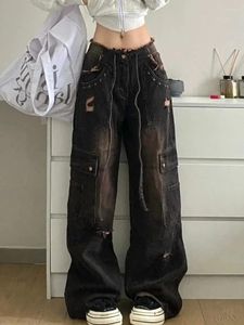 Damen Jeans American Style Vintage Baggy High Waist Denim Hose Y2k Harajuku Oversize Hosen Mode Streetwear Kleidung