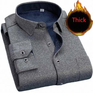 autumn Winter Men Fleece Warm Shirt Fi Solid Lg Sleeve Busin Shirt Plaid Thick Warm Shirts NS5517 s0ID#