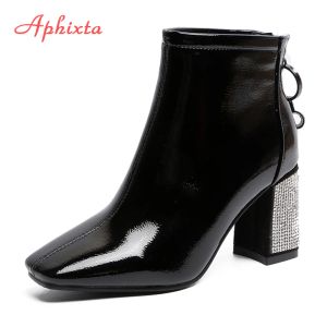 Сапоги Aphixta Back Shoes Zipper Women Boots Boots Crystal квадратная каблука сапоги для женщин для женщин Botines Mujer Ladies Shoes Fashion Женская обувь