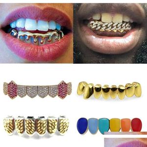 Grillz Dental Grills 18K Gold Teeth Braces Punk Hip Hop Mticolor Diamond Custom Bottom Mouth Fang Tooth Cap Va D Drop Delivery Jewel Dhvxh