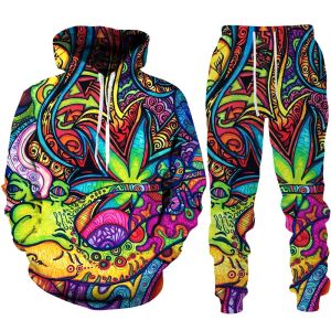 Capris Renkli Trippy Weeds 3D Baskılı Hoodie/Pantolon/Takım Erkek Kadınlar Günlük Pullover Sweatshirt Set Harajuku Çift Spor Giyim Takip