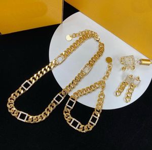 Brass With Diamonds Zircon Necklace Bracelet Women Engraved F Initials Letter Settings 18K Gold Designer Jewelry Birthday Festive Christmas Gifts HFS5 --07