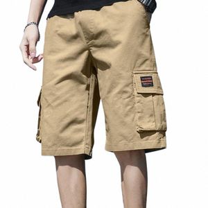 2023 Men's Cargo Shorts Fi Casual Multi-pocket Sport Shorts Casual Elasticated Waist Knee Length Shorts Jogging Q51k#