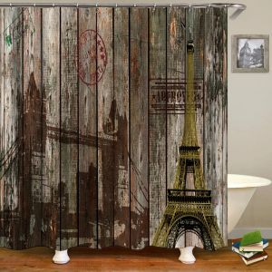 Curtains Wooden Door Shower Curtains Bathroom Curtain Printed Waterproof Polyester Fabric Bath Screen Curtain for Home Decor With Hooks