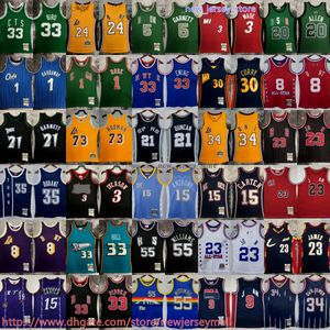 LeBron tryckt klassisk retro basket 23 James Jersey Grant Hill Stephen Curry Carmelo Anthony Dikembe Johnson Mutombo Hakeem Steve Francis Olajuwon Bryant