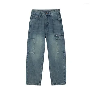 Jeans masculinos homens multi bolso denim calças de carga japonês streetwear moda solta casual plus size calças largas perna
