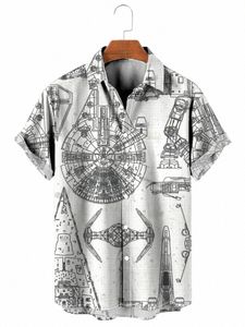 Vintage skjorta för män 3d karta tryckt kort ärm manlig skjorta lapel rumpa herrkläder casual fi topps överdimensionerade tshirt j8bu#