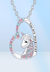 Unicorn Pendant Halsband Söt Lucky Heart Crystal Birthstone Horse Halsband Du är magiska smycken Födelsedagspresent Girls58589863320399