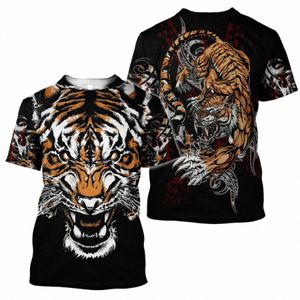 3D Tiger Print T-shirt för män Boutique Animal Graphic T-shirts Summertrend harajuku överdimensionerad kortärmad fritid o-hals toppar x7v6#