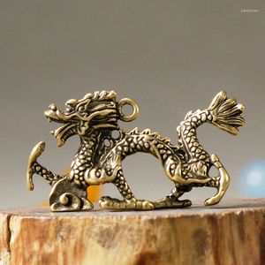 Figurine decorative 1Pc Ottone puro Cinese Animale mitico Drago Statua Figure Ornamenti antichi in miniatura Ornamento Feng Shui Decor Regali