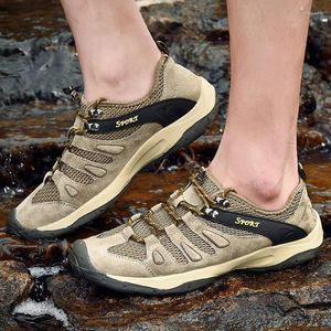 Sapatos de fitness primavera verão malha de couro ao ar livre trekking caminhadas turismo acampamento upstream tênis anti-deslizamento respirável