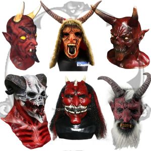 Maschere Demone malvagio Maschera da diavolo rosso Halloween Horror Party Costume in maschera Corno corto