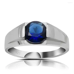 Cluster Rings Wholesale Genuine 925 Sterling Silver Wedding Men Ring Blue Cubic Zircon Stone Jewelry Gift Hand For