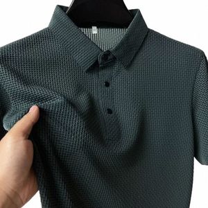 Vestiti di marca Estate dei nuovi uomini Lop-up Hollow Polo a maniche corte Camicia di seta traspirante Busin Fi T-shirt maschile Fino a 4XL 41j0 #