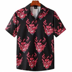 Summer Mens Hawaiian Casual Collar Shirts Short Sleeve Butt Skelet Dem Print Beach Floral Fi Vintage Clothing XS-5XL 196T#