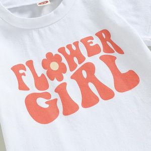 Set di abbigliamento Set di pantaloni per bambina per bambini T-shirt con stampa di lettere con svasatura di fiori e fascia con fiocco