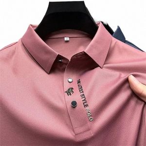 high End Luxury 2023 Summer New Ice Silk Men's Polo Shirt High Quality Solid Short Sleeve No Trace Classic Fi Busin Prin S4JC#