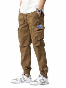 2023 New Summer Multi-Pockets Men's Cargo Pants Casual Slim Fit Joggers Fi Drawstring Cott Work Trousers Male Streetwear d6Wz#
