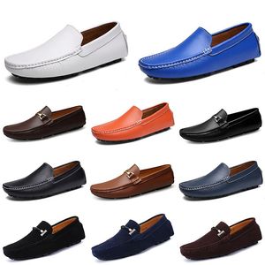 Designer de couro Doudou Mens Casual Driving Shoes Respirável Soft Sole Light Tan Preto Marinho Branco Azul Prata Amarelo Cinza Masculino Flats Calçado All-Match Sapato Preguiçoso A089