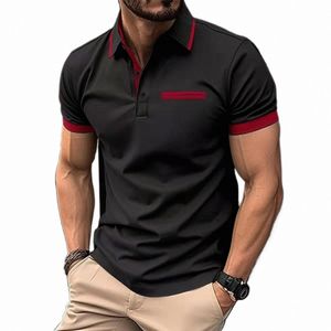 summer men's short-sleeved polo shirt casual breathable top T-shirt fake pocket design men's casual street wear T5x2#