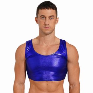 Herren Shiny Metallic Tanks Tops Wet Look Weste Fi Sleevel Crop Top Rave Festival Party Bühne Leistung Clubwear x6TF #