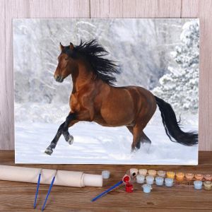 Nummer Animal Horse DIY Målning efter siffror Paket Akrylfärger 40*50 PAITING BY NUMMER Väggmålningar för grossist