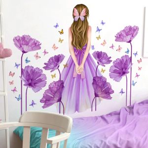Наклейки большого размера, наклейки на стену для гостиной, украшения спальни, фиолетовый цветок, наклейки на стены для комнаты для девочек, обои для комнаты, фрески