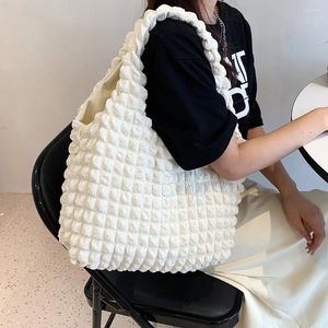 Totes Women Cloud Bubbles Shoulder Bag Soft Fabric Pleated Cute Handbag Casual Tote Light Canvas Shopping Bags Female Books