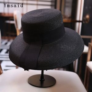 Ymsaid Womens Sun Hat Summer Beach Straw Women Boater With Ribbon Tie For Vacation Holiday Audrey Hepburn 240309