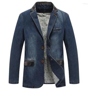 Men's Suits Casual Suit Navy Blue Denim Jacket Leather XL Size