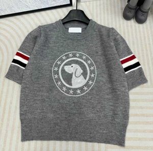 Gaoding Tb2024 Spring/summer New Yb Emblem Puppy Embroidered T-shirt with Waist Wrapped Casual Thin Knitted Short Sleeved