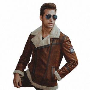 men's real leather jacket Faux fur shearling motorcycle pigskin Genuine Leather bomber jackets aviator coat men z6Sh#