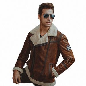 Męska skórzana kurtka Faux Fur Shearling Motorcycle Pigskin oryginalne skórzane kurtki bombowce płaszcz Aviator Men Z6Sh#