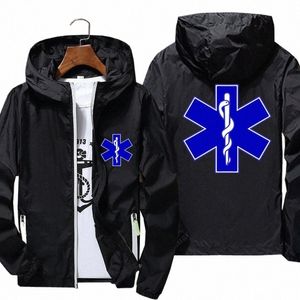 Casual Men's Windbreaker cienki odblaskowy krem ​​przeciwsłoneczny EMT Awaryjna karetka karetki T -Kreska Sportowy Pilot Jacking Kurtka Plus Size x97z##