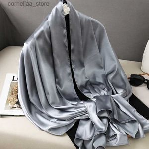 Bandanas Durag Bandanas Durag stor storlek Silkly Stain Scarf Women Plain Foulard Femme Luxury Hijab Long Bandana Evening Party Dress Shawls and Wraps 2023 Y240325