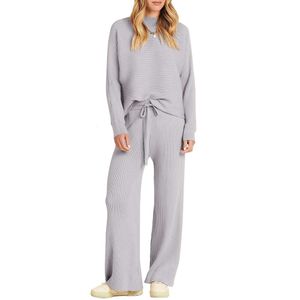 Anrabess Kadınlar İki Parça Kıyafet Batwing Uzun Kollu Mahsul Üst Yüzlü Örgü Geniş Bacak Pantolon Loungewear Sweater Setleri