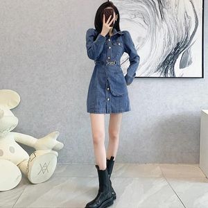 Lässige Kleider 2024 Herbst Denim Kleid Kurzer Rock Wort Hohe Taille Enges High-End-Temperament Pendeln Jünger