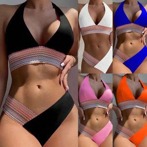 2024 neue einfarbige sexy hängende Hals-Frauen-Split-Mehrfarben-Bikini-Badebekleidung