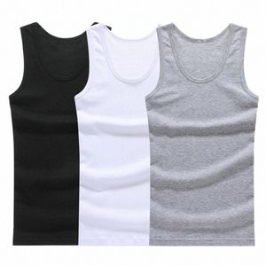 Vendita calda 3 pz / 100% Cott Mens Sleevel Canotta Solid Muscle Vest Canotte O-Collo Abbigliamento da palestra Tees Whorl Top W0D6 #