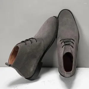 Buty szary czarny brązowy krowi zamszowy mężczyzna koronkowy w górę kostki retro biznes na zewnątrz buty na zewnątrz męskie zimowe stałe botyny