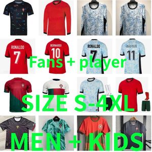Portugal Soccer Jerseys 2024 2025 Men Set Kids Kit Player Versoin Pepe Joao Felix Football Shirts B.Fernandes Bernardo R.Sanches Diogo J Ronaldo 22 23 24 25 Lång ärm