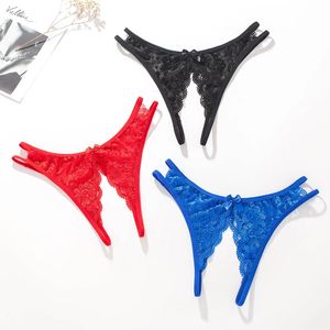 Sexy Erotic Open Crotch G-string Lace Perspective Panties for Sex Women Porno Underwear Transparent Thong Large Size Lingerie 240320