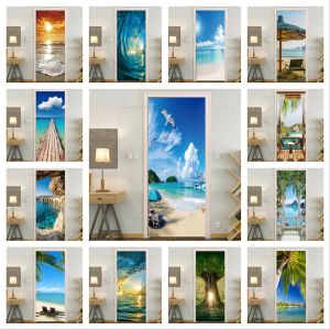 Stickers Sea Beach Door Decoration Stickers Bedroom Entrance Boys Girls Room 3d Wallpaper Natural Scenery Selfadhesive Home Wall Decals