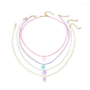 Choker 4 Stück böhmische handgewebte Samenperlen farbige Halskette Sommer Strand Farbe Reisblume geeignet für Frauen