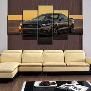 Kalligraphie 5 Stück HD Luxus Auto Bild Schwarz Ford Mustang Auto Poster Dekorative Gemälde Landschaft Wandkunst Leinwand Gemälde