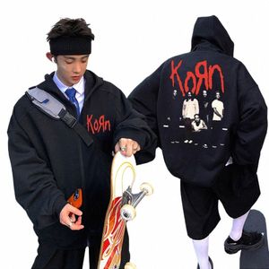 Awesome Retro Rock Band Korn Print Zipper Hoodie Men Women Casual Cott Overdimensionerad jacka Unisex Fi Vintage Zip Up Hoodies 89to#