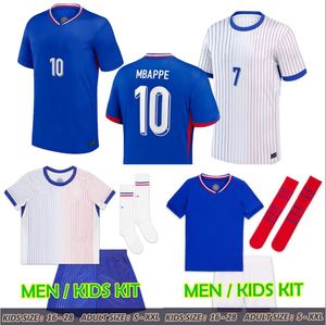 2024 25 팬 플레이어 프랑스 축구 저지 Benzema giroud mbappe griezmann saliba pavard kante maillot de foot equipe awe kit kit kit jersey 풋볼 셔츠 홈 s-4xl